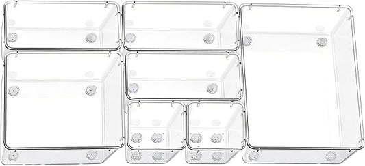 Clear Acrylic Drawer Organizer Trays, 5 Size Junk Box Organization Small Storage Container Bin for Desk Makeup Bathroom Vanity Kitchen Tool Make Up Workspace Home Dorm Apartment Office Room Nightstand
