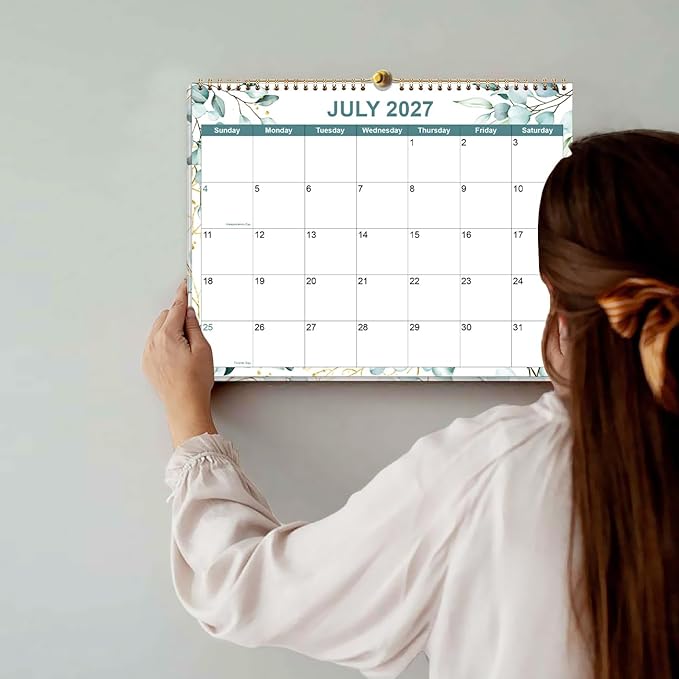 2026-2027 Calendar, Wall Calendar 2026-2027 from June 2026 - December 2027, 19 Months Calendar with Premium Paper, Twin-Wire Binding & Hanging Hook, 8.5" x 11", Green Leaf