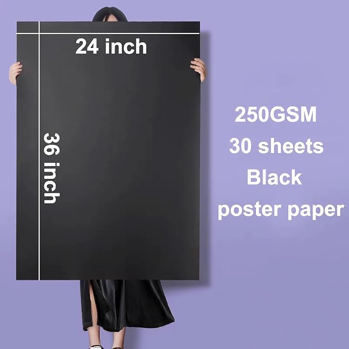 24”×36” Large Poster Board 30pcs Black Poster Paper Poster Board Bulk suitable for DIY, Crafts, Signs Project Presentations, Drawing and School Supplies,250GSM Thickness Blank Posterboard