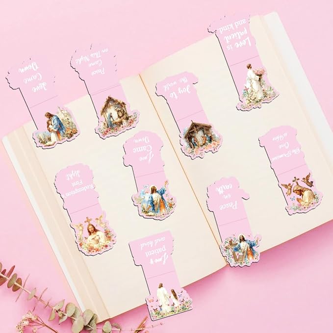 9 Pcs Magnetic Christian Bookmarks, Religious Bible Verse Jesus Bookmarks for Women, Flower Cross Magnet Book Markers for School Students Office Worker Church Reading Bible Study Supplies