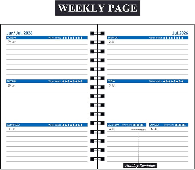 Planner 2026-2027, Weekly and Monthly Planner 2026-2027 Academic Year (July 2026-June 2027), 18 Months Calander Planner, Daily Agenda Book for School Student, Teachers, Office Supplies, Home, 8.2"×5.5" (JUL.2026-DEC.2027 Black)