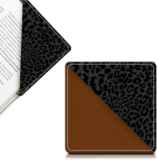 Cute Leather Bookmarks, Fun Triangle Making Corner Bookmark, Book Accessories for Reading Book Lovers, Unbreakable Page Markers for Women Men Luxury Black Leopard