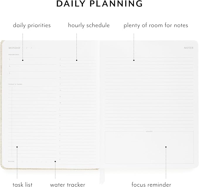 Sugar Paper Undated Daily Planner, Fabric Cover, 7 x 9 Inches, Hardcover Weekly Planner (Sage)