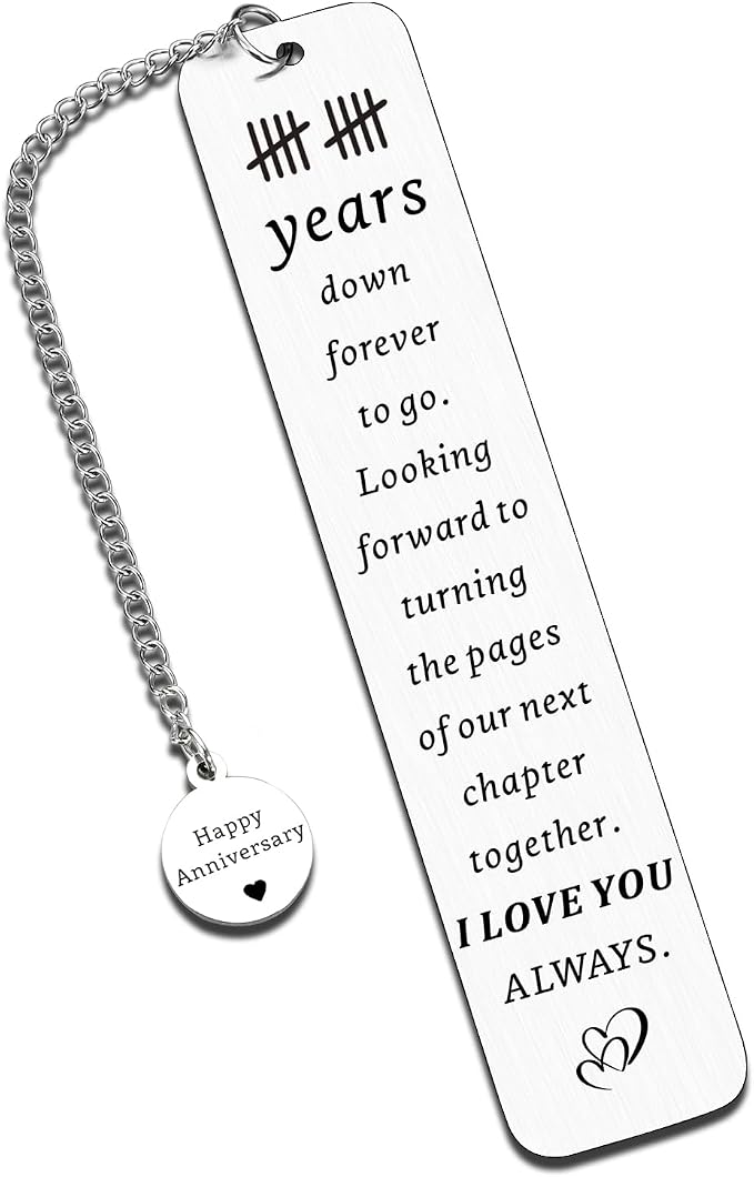 10th Anniversary Tin Gifts for Wife Husband Couples 10 Year Anniversary for Her Him - Cute Bookmarks for Ten Years Wedding Aniversario Gift for Women Men 10 Years Down Forever to Go