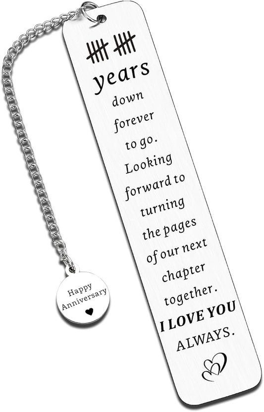 10th Anniversary Tin Gifts for Wife Husband Couples 10 Year Anniversary for Her Him - Cute Bookmarks for Ten Years Wedding Aniversario Gift for Women Men 10 Years Down Forever to Go
