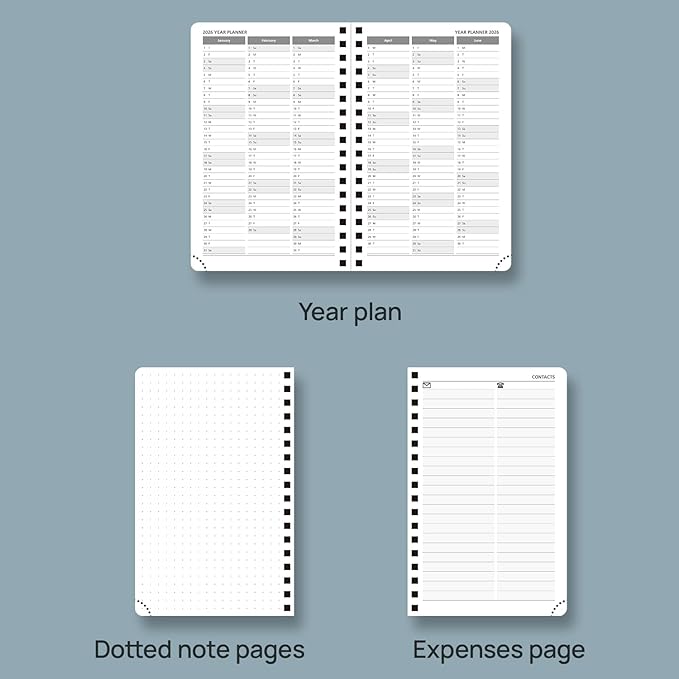 POPRUN Pocket Planner 2026 (Jan-Dec), Small Size-4'' x 6.25'', 12-Month Horizontal Weekly Notebook, 2026 Pocket Calendar Book with Monthly Tabs, Spiral Soft Cover, Inner Pocket, 100 GSM - Midnight Green