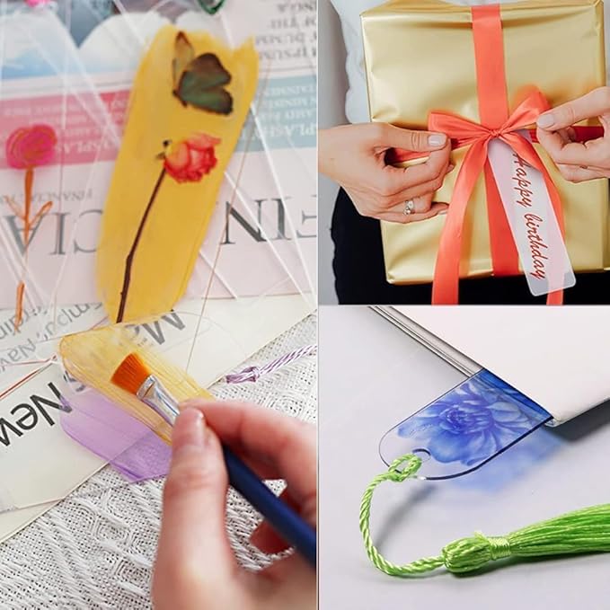 Clear Acrylic Bookmark, BetterJonny 30 Set Plastic Blank Book Page Mark with Colorful Tassels Small Transparent Craft Tags for DIY Classroom Projects and Gift Tag