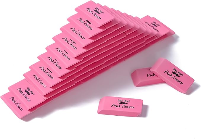 Mr. Pen- Pink Pencil Eraser Bulk, 60 Pack, Large Latex Free Block Erasers for School, Office, Art Sketching, Homework, Exams, Clean Smudge-Free Correction