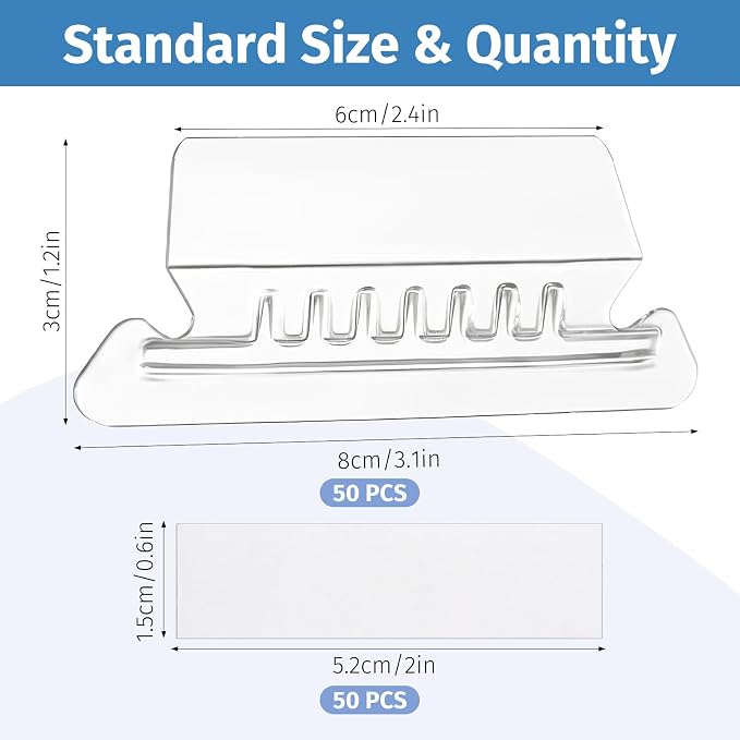 50 Pcs Hanging File Folder Tabs & 50 Pcs 2 '' Inserts Labels, Clear Plastic File Organizer for Hanging Files Folders