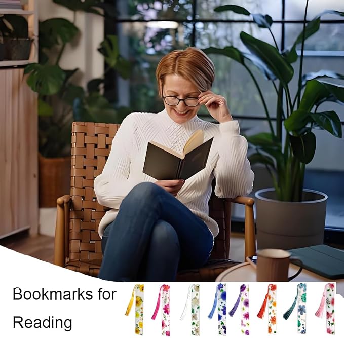 8 PCS Bookmarks Transparent Floral Bookmark Book Accessories Gifts for Teachers Friends Women Lovers