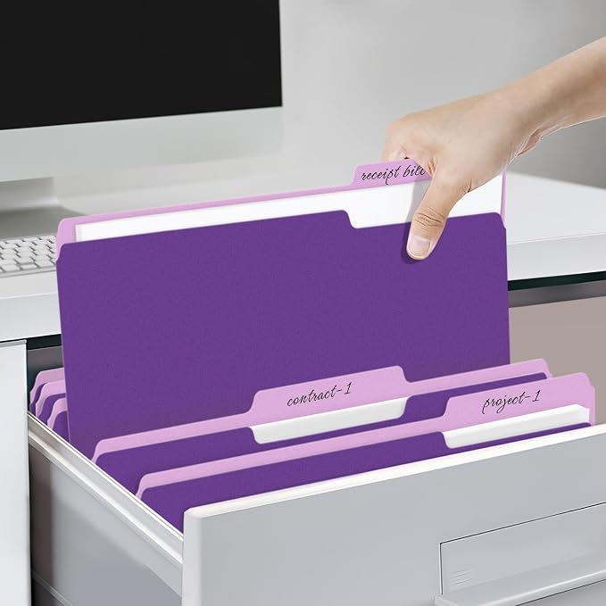 SUNEE File Folders, 100 Pack Manilla Folders 8.5 x 11, Colored File Folders Home Office School Supplies for Documents Files Paper, Purple