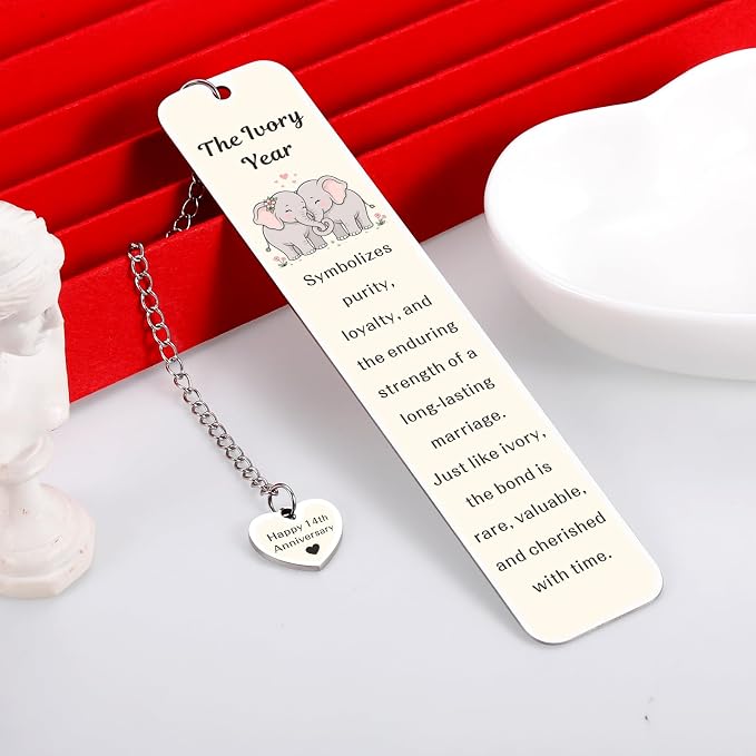 14 Year Anniversary Ivory Gifts for Her Him Bookmark for 14th Anniversary Wedding Gifts for Husband Wife Women Men Valentines Anniversary Ivory Gifts for Couple Sweetest Day Christmas Birthday