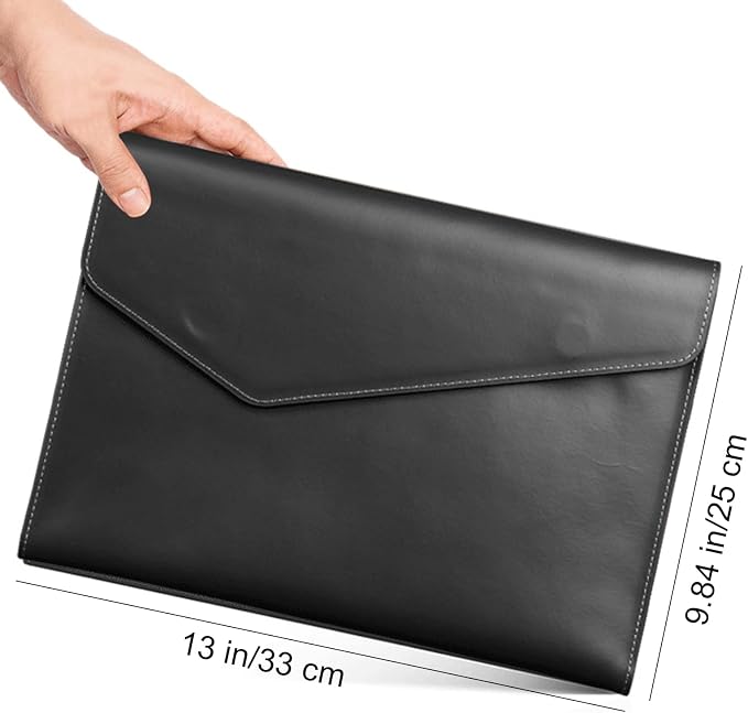 VANRA 1 Piece File Folders PU Leather Expanding Document Holder File Jacket Filing Envelope for A4 Letter Size Paper with Invisible Magnetic Closure Black