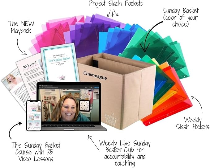 Organize 365 Paper Organizer Solution | Home Office Organization & Document Holder | File Box for Paper Storage | The Classic Sunday Basket® System (Champagne)