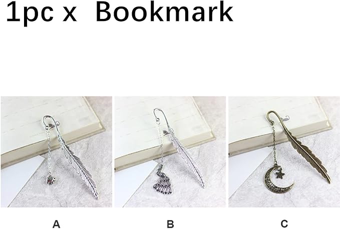 iayokocc Creative Metal Feather Bookmark, Classical Bookmarks with Pendant for Women, Teens Girls, Readers and Book Lovers.(Stars and Moon)