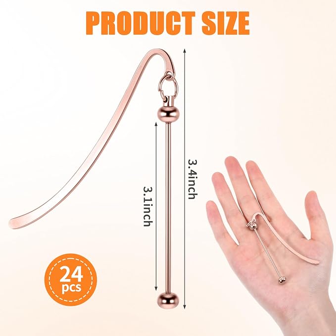 24 Pcs Beadable Bookmarks DIY Metal Bookmark Bar, Metal Beadable Blank Bar Beaded Bookmark Craft Jewelry Pendant DIY Modern, Charm Gifts for Book Lovers, Students, Teachers Office Supplies(Golden)