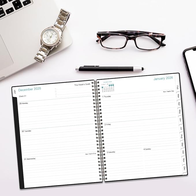 Planner 2026 For Women & Men - Monthly and Weekly Calendar Planner from January 2026 - December 2026, Student Planning with 12 Tabs for Office School Supplies, Inner Pocket, 8.5" x 11", Black