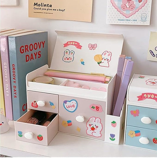 Desk Organizer, Cute Multi Layer Plastic Desk Drawer Organizer Desktop Organizer Makeup Organizer Pen Holder for School Home Office Supplies (Light Pink)