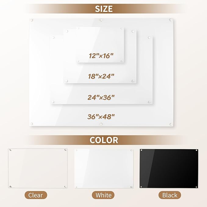 Acrylic Black Magnetic Dry Erase Board for Wall, White Board12”x16”,Frameless Magnetic Dry Erase Board for Office,Classroom and Home/for Kids,Students,Adults.3040B