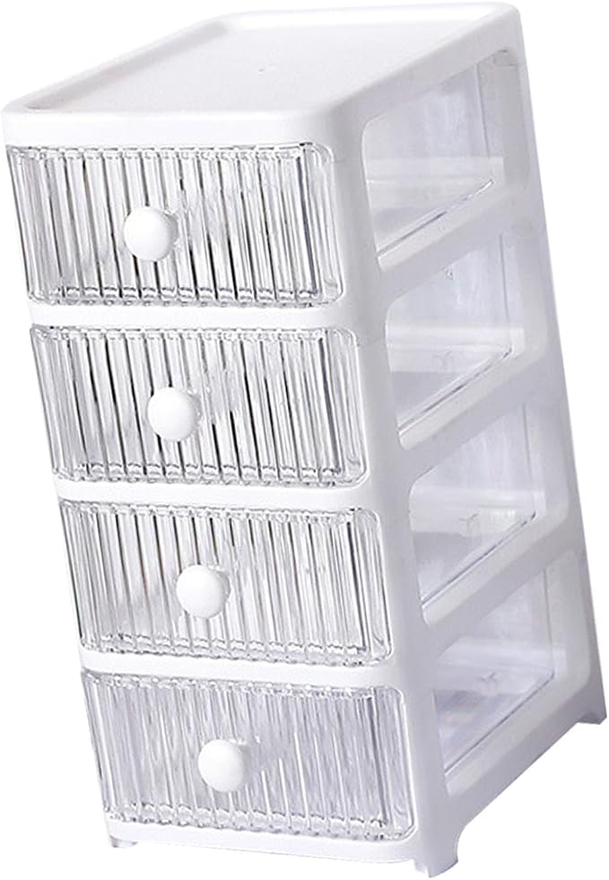Desktop Storage Box, Transparent Plastic Stackable Desk Organizer with 4 Tier Drawers, Multi Layer Clear Drawer Organizer for Office Home Bedroom, Stationery Jewelry Cosmetics (4 Tier)
