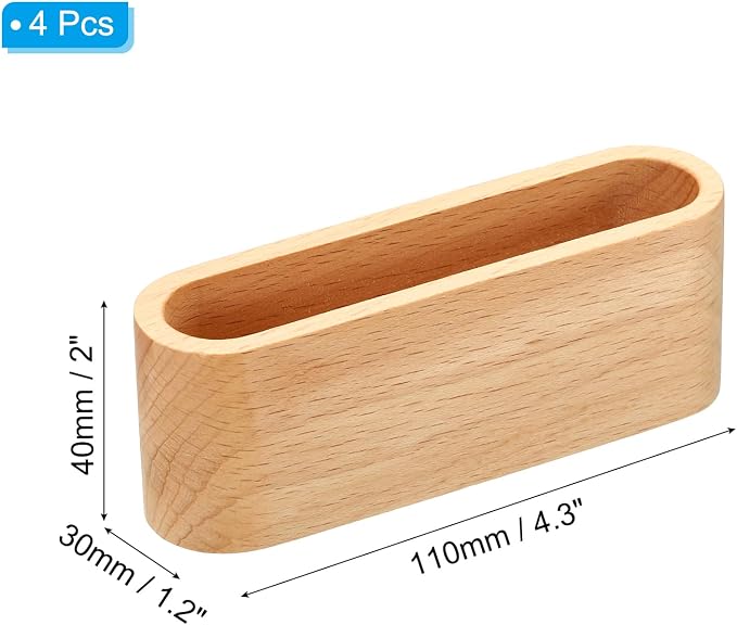 PATIKIL Business Card Holder for Desk, 4pcs Single Slot Wood Business Card Holders Wooden Card Stand Organizer Cards Display for Office Exhibition, Brown