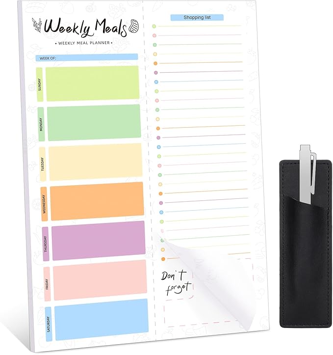 60 Sheets Meal Planner for fridge with Pen Holder, 7x10'' Magnetic Meal Planner and Grocery List Undated Weekly Meal Planners with Tear off Shopping List and Convenient Shopping