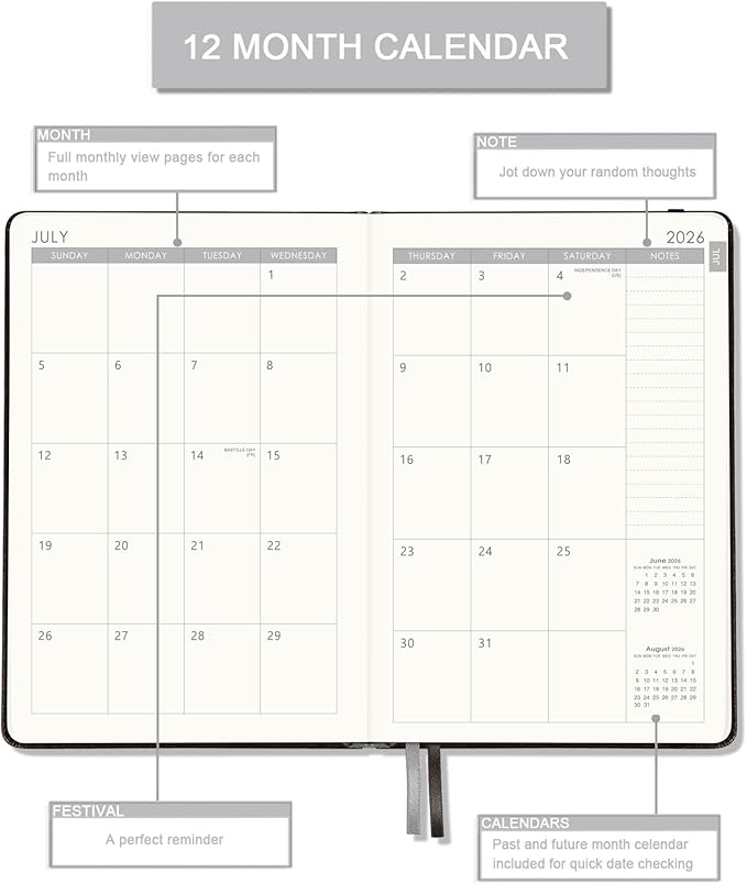 Planner 2026-2027 - Academic Planner 2026-2027, Weekly and Monthly Planner with Stickers, Faux Leather Cover, Jul. 2026 - Jun. 2027, 5.75" X 8.25", 26-27 Yearly Planner, Premium Paper, Pen Holder, Inner Pocket and 44 Notes Pages