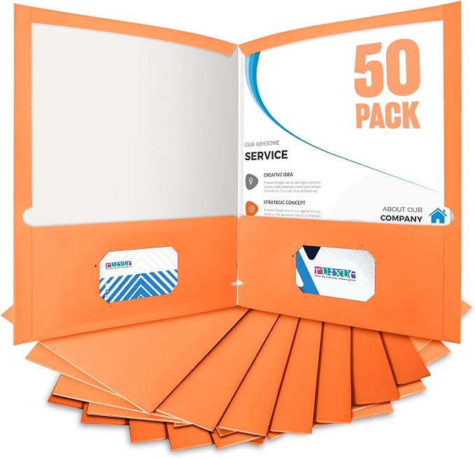 BIBRADAA® 50 Packs Orange Folders with Pockets,Two Pocket Paper Folders Surface with Waterproofing,Letter Size,Holds 100 Plus Sheets,for School,Office,Business. (50, Orange)