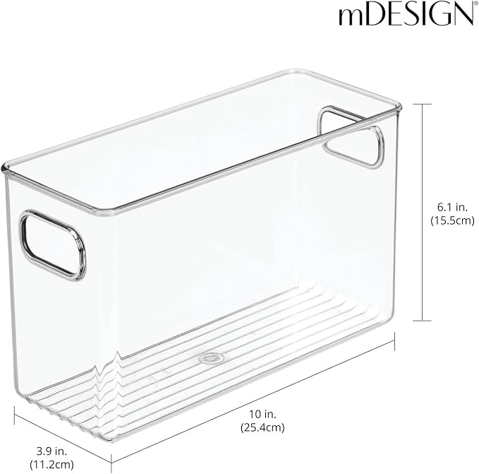 mDesign Plastic Office Storage Bin with Handles - 10" Long Office & Classroom Supply Organizer - Deep Plastic Container for Organizing Desk - Stationery & Pencil Bin, Linus Collection, Clear