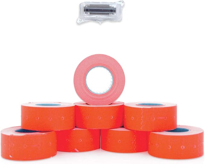 1-Line Bright Red Labels for SBLabeler Price and Date Guns / 8000 One Line Blank Labels/Bright Red Small Business Stickers/Black Ink Roller Included