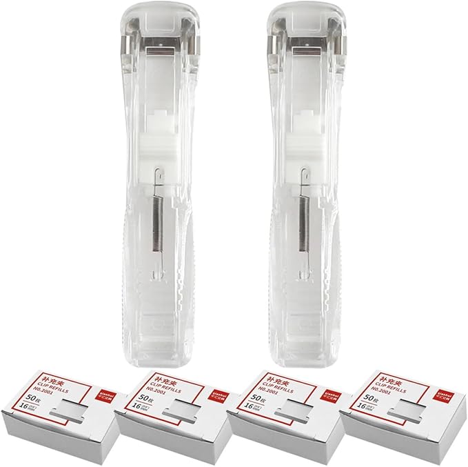 Refillable Handheld Stapler with 200pcs Reusable Clips, Portable No-Marking Paper Clam Clip Dispenser for Office and School Document Organization Random Style