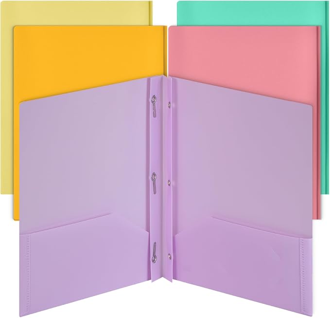 Mr. Pen- Plastic Folders with Pockets and Prongs, 5 Pack, Letter Size, Macaron Colors, Flexible Plastic Folders with Prongs