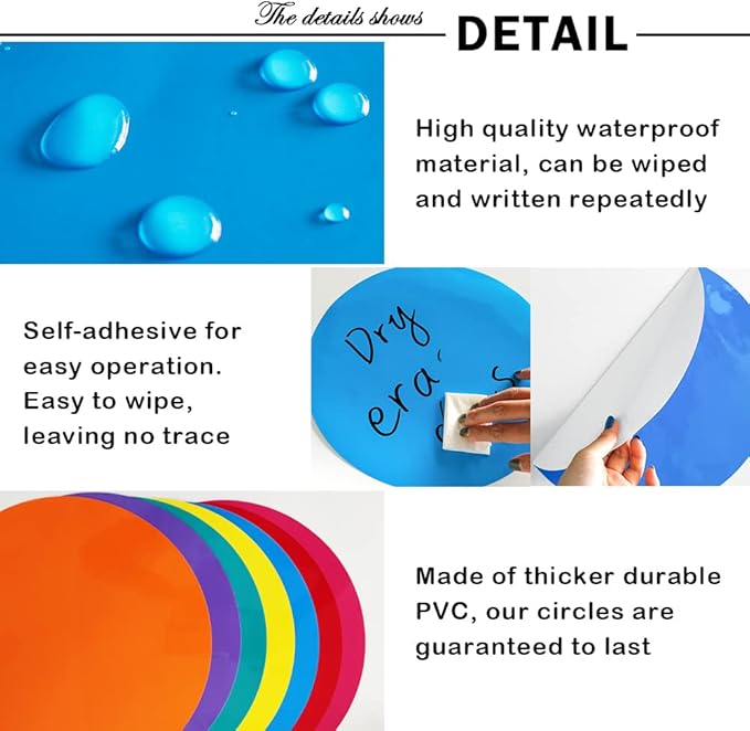 Colorful Dry Erase Dots Circles Whiteboard Marker Removable Stickers Spots Wall Decals for School Classroom Teachers Students Table & Desk, 20 Pack