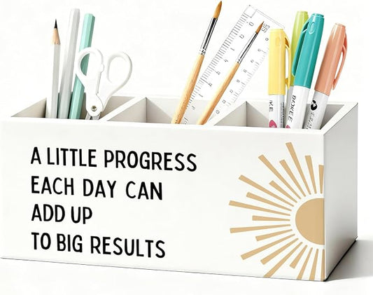Boho Mental Health Inspirational Pen Holder, Motivational Pencil Holder for Desk, Boho Sunshine Inspirational Wooden Box Sign Decorations for Therapy Counselor Office Classroom Desk Tabletop