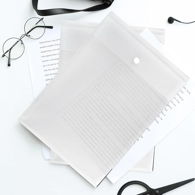 VANRA Vertical File Folders Poly Filing Envelope Plastic Project Folder with Snap Button Closure for A4 Letter Size Paper (Pack of 5, Translucent)