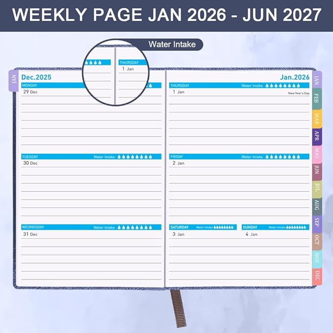 Cheericome Planner 2026-2027, Month Weekly Planner Run JAN 2026 to JUN 2027, 26-27 Planner with Pen Loop, Back Pocket and Stickers, 18 Months Planners, Blue Monthly Planners 2026-2027