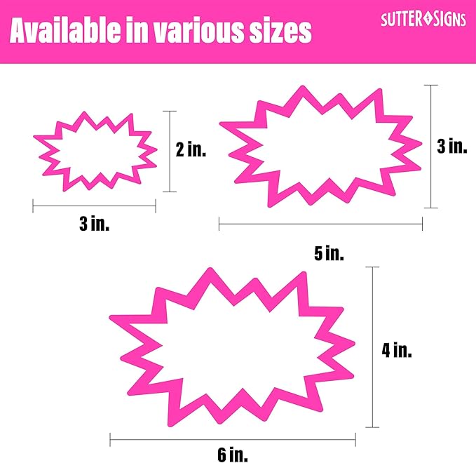 Starburst Signs with Stickers 100pcs | Price Tags for Yard, Estate, Garage Sale, Retail Store. 50pcs Cards & 50pcs Sticker Dots. 6x8 inch (Neon)