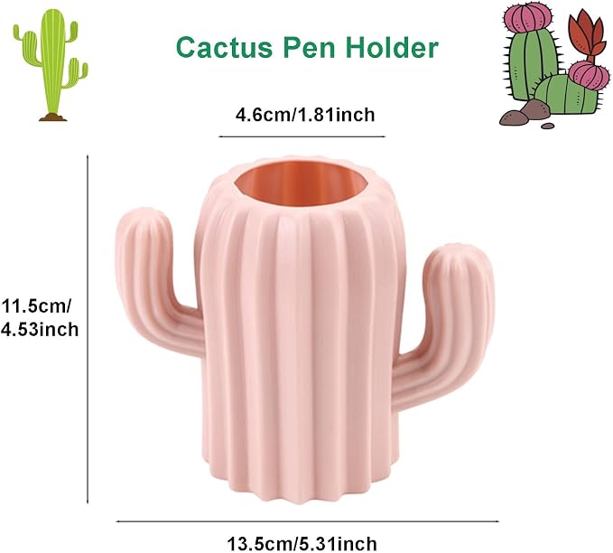 Ragyzity Cactus Pen Holder and Pencil Container - Creative Stationery Storage Box, Desktop Supplies Cup, Cosmetic Makeup Brush Organizer for Students (Pink)