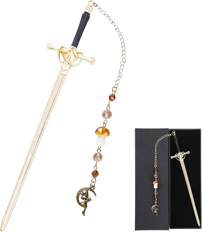 Fantasy Mushroom Sword Bookmark - Unique Fairy Elf Charm Metal Book Marks Crystal Beads Chain Page Mark Bookish Birthday Gifts Reading Accessories for Women Students Teachers Lovers Readers
