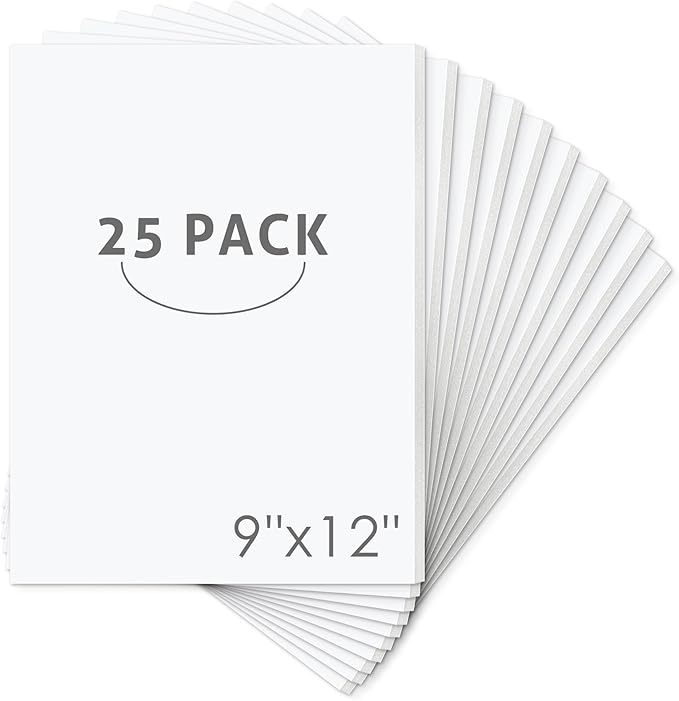 Mat Board Center, Pack of 25 Foam Core Backing Boards 1/8" (9x12, White)