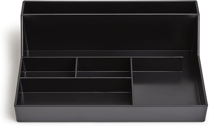 TRU RED Plastic Desktop Organizer, 6‑Compartment, Black, 3‑Pack – Desk Storage for Office Supplies, Pens & Accessories