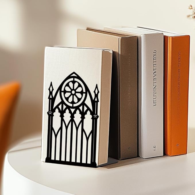 Gothic Gate Book Shelf Decorative Bookends for Shelves, Book Ends for Heavy Books, Metal Bookends for Desk Organizer, Office Library Decor Decorative Books for Home Decor