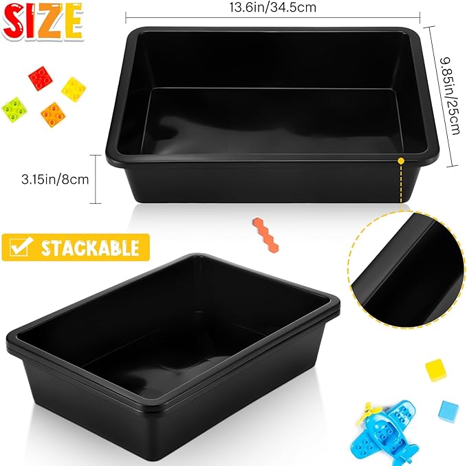 Hoteam 10 Pcs Flat Storage Organizer Tray Bin Paper Tray for Classroom Plastic Stackable File Organizer for School Office Teacher Book Organization(Black,13.78 x 9.84 x 3.15 Inch)