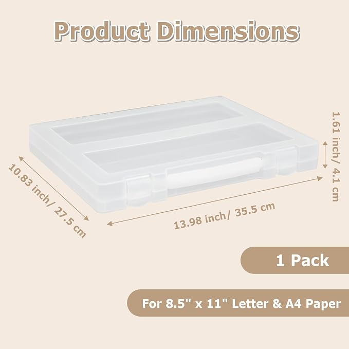 SAYEEC Portable Project Case Plastic File Storage Box with Handle Transparent Scrapbook Container for 8.5"x11" Letter A4 Paper Magazine Book Protector Travel Carrying Case for Photo Art Craft Office