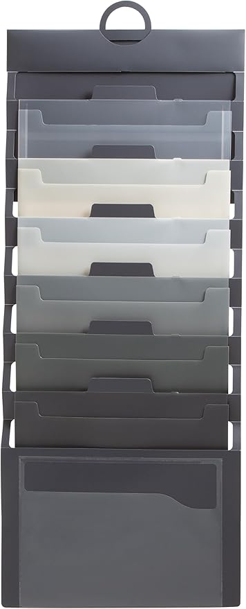 SMEAD Cascading Wall Organizer, 6 Pockets, Letter Size, Gray/Neutral Pockets (92061)