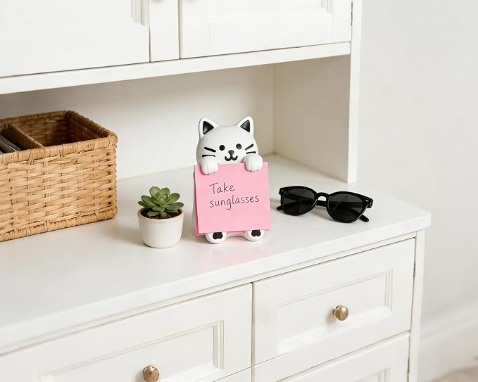 Cat Pop-Up Sticky Note Dispenser with 100 Sheets 3 x 3 Inch Notes, Handmade Resin Cat Desk Decor for Office, Home & Classroom, Gift for Teachers & Coworkers