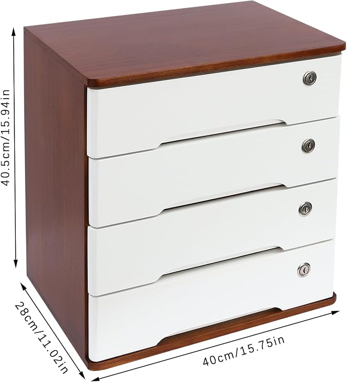 4-Tier Desk Organizer with Lockable Drawers, 8 Keys, Wooden Desktop Storage Box, Categorized Storage Desktop File Cabinet(Walnut)