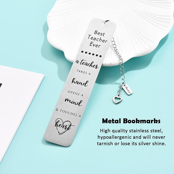 Teacher Gifts for Women Men, Teacher Graduation Gifts - Best Teacher Ever Thank You Appreciation Metal Bookmark Birthday Christmas Retirement Teacher Gifts from Students