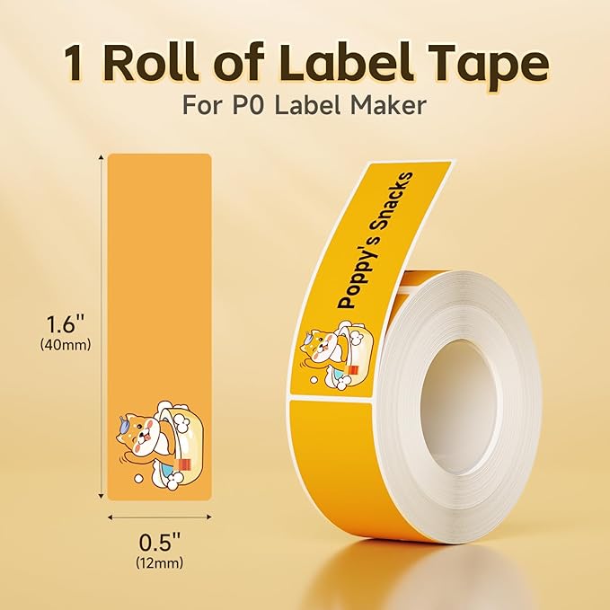Thermal Labels DETONGER 1/2 Width Compatible Tape Refills Label Stickers Film Coatedfor Label Maker Tapes Home Office School Business Use Sticky Liquid-Proof 0.5"×1.6"(12×40mm) Dog