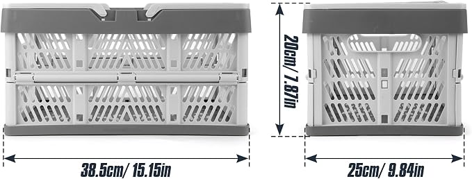 Domiella 2-Pack Foldable Storage Baskets, Collapsible PP Crates with Handles - 20L Capacity, Strong and Portable for Home Organization, Picnic and Shopping, Grey